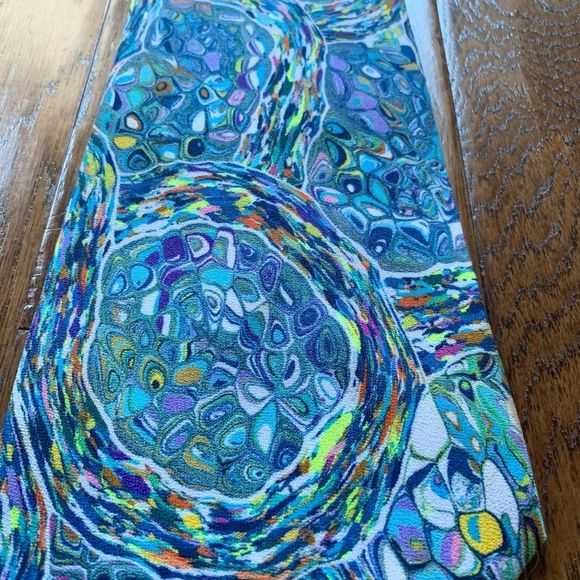 Vintage Continental Necktie Blue Kaleidoscope Inspired Van Gogh Print - Picture 10 of 11
